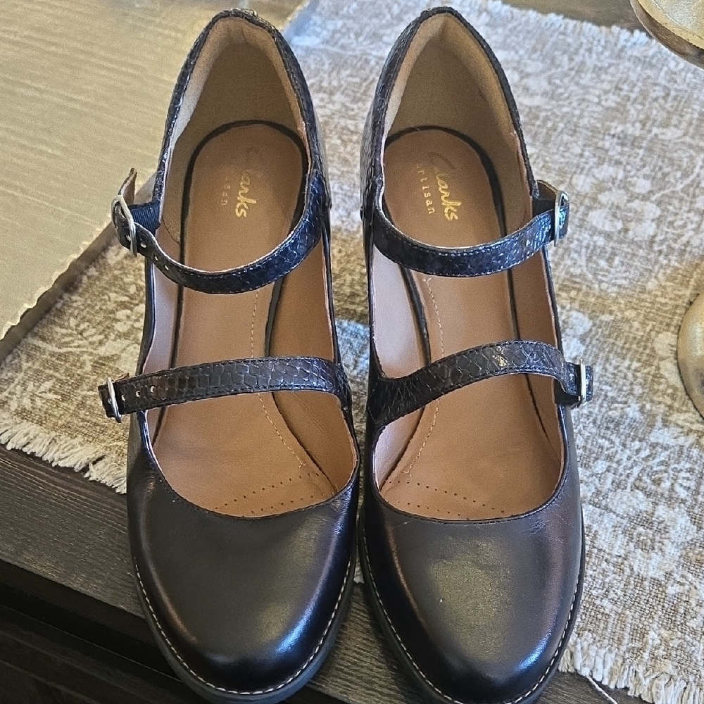 Clarks Women's Black Double Strap Heels